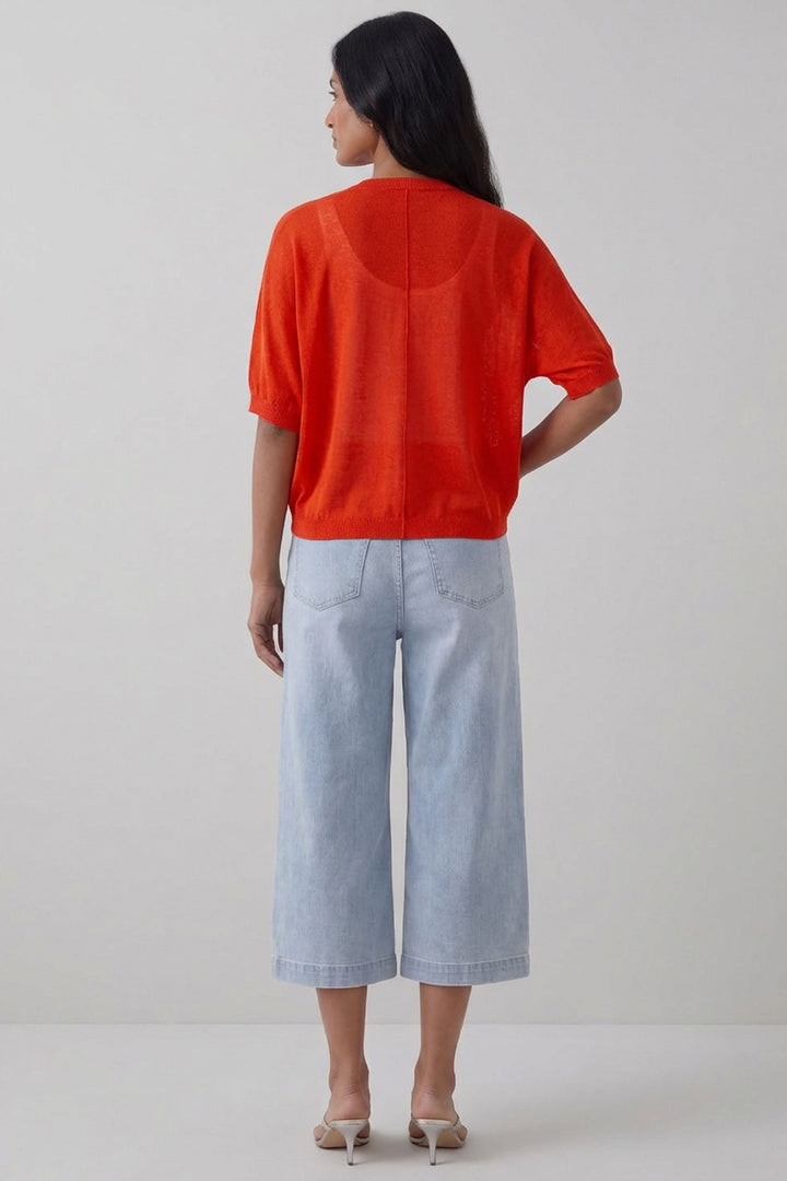 Oui 93592 Red Alert Fine Knit Short Sleeve Cardigan