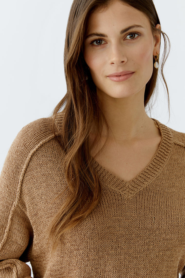 Oui 93703 Tan Jumper V-Neck Aurora 7578 - Olivia Grace Fashion