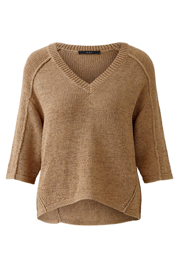 Oui 93703 Tan Jumper V-Neck Aurora 7578 - Olivia Grace Fashion