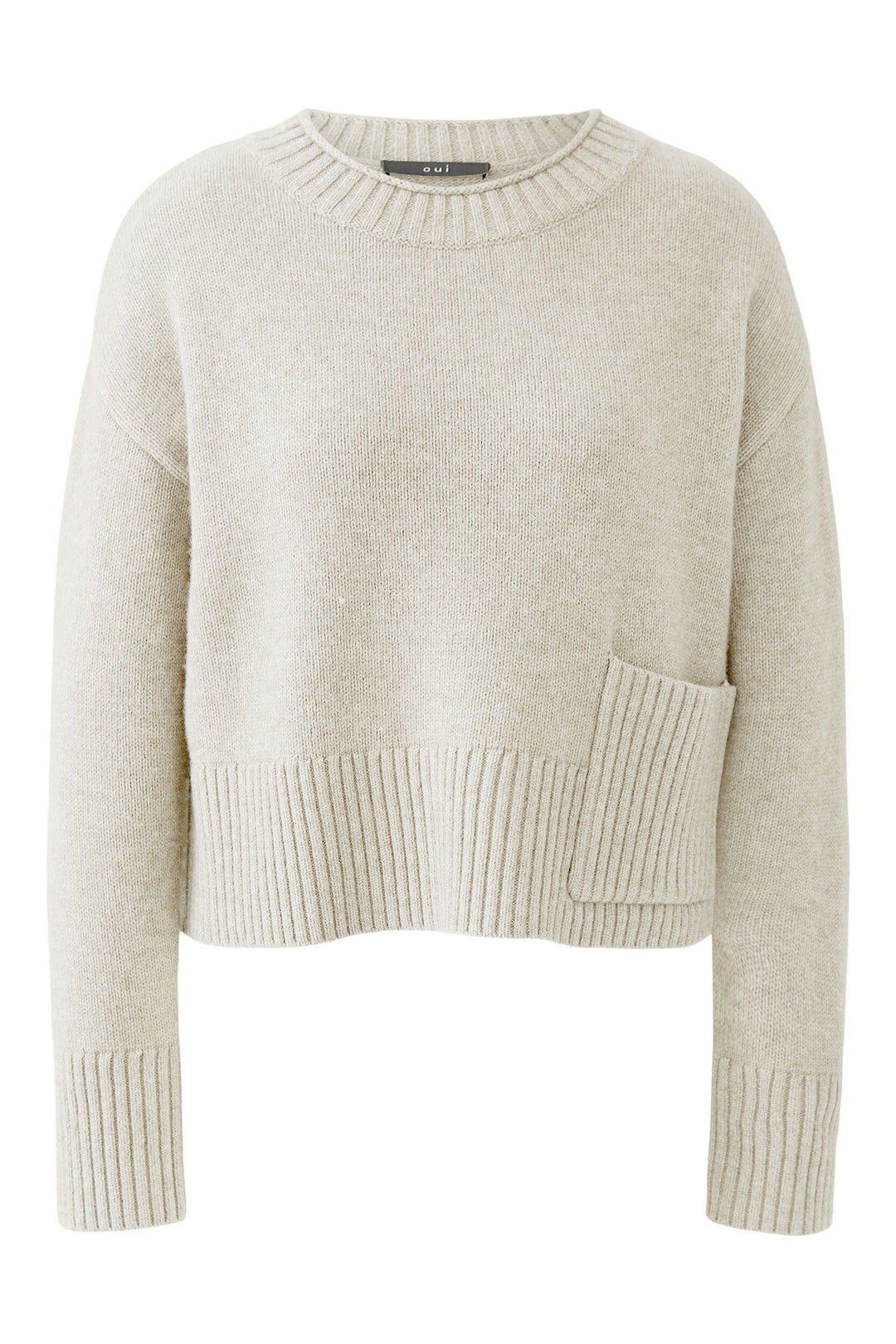 Beige sweater with a pocket on a white background
