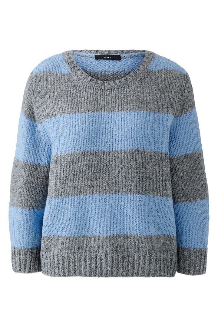 Oui 94307 Esmy Grey Blue Stripe Jumper 0703
