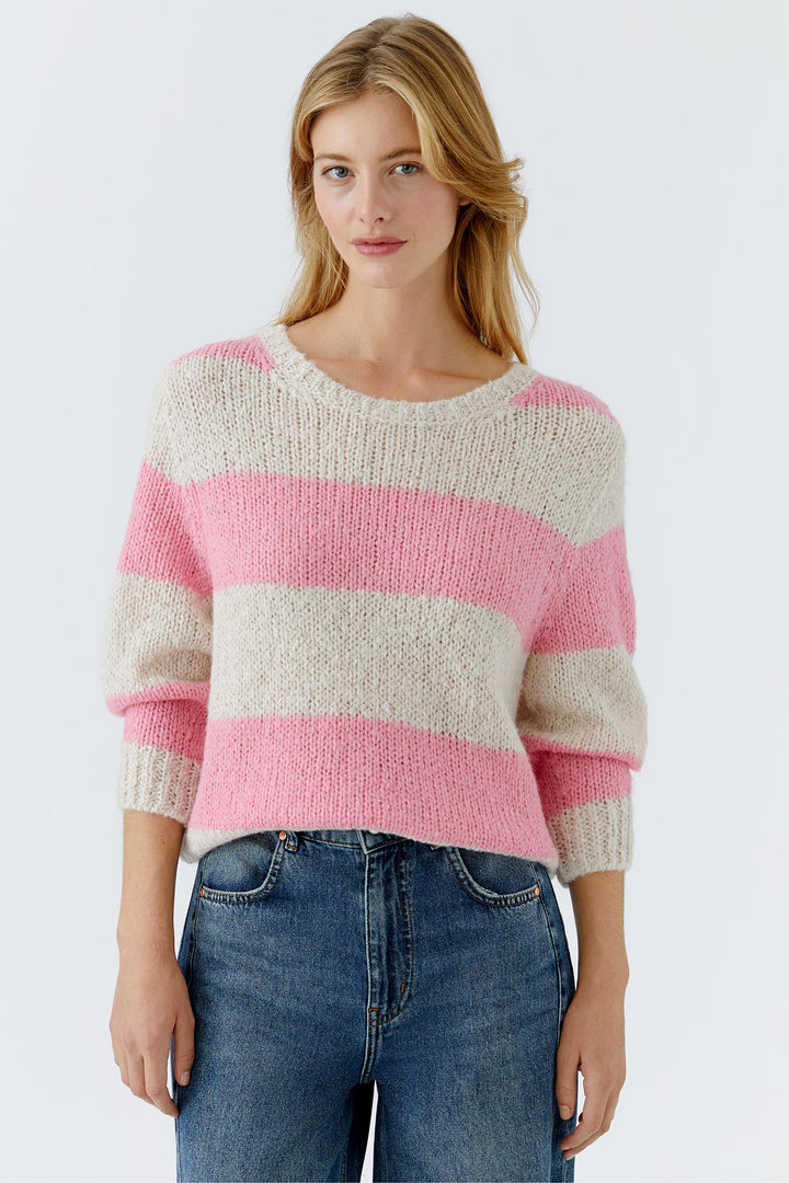 Oui 94307 Esmy Light Stone Red Stripe Jumper 0703