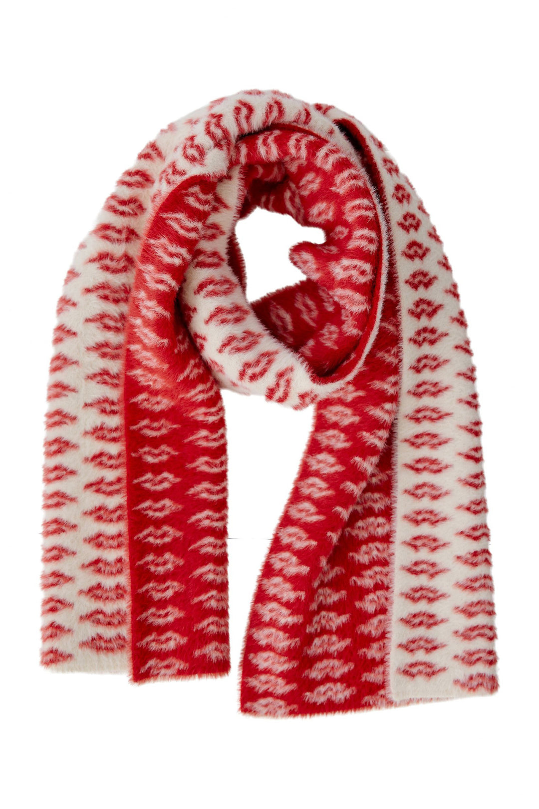 Red and white patterned scarf on a white background