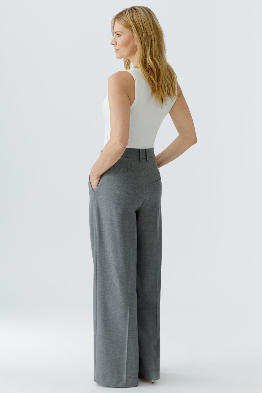 Oui 95949 Grey Pleated Wide Leg Trousers 9517