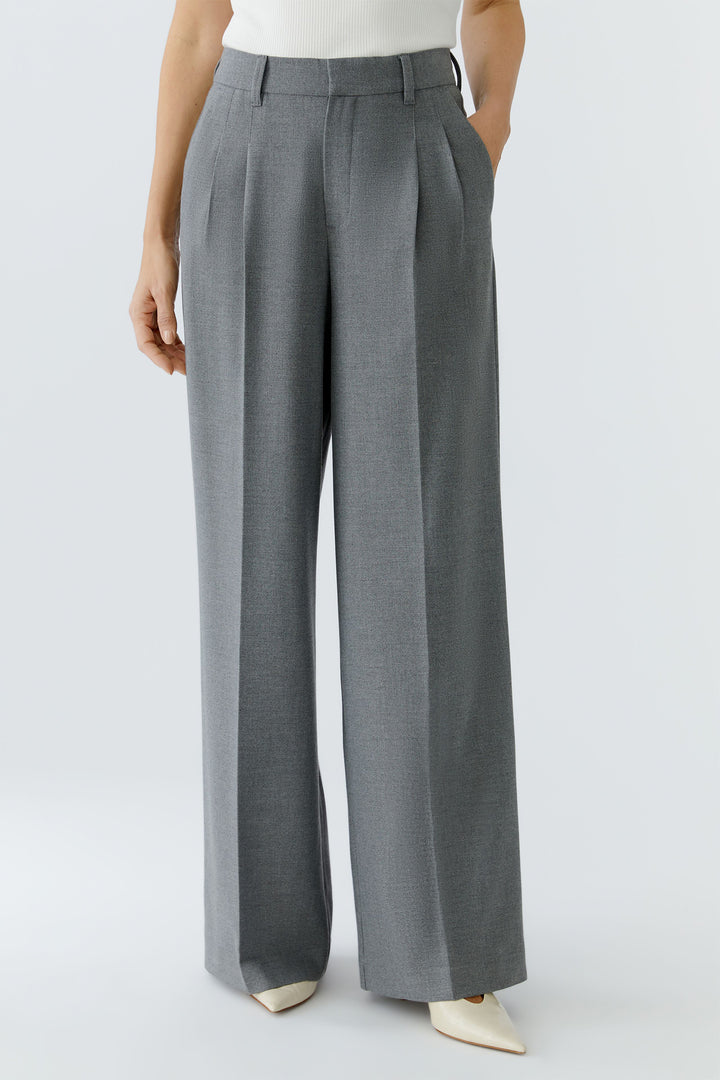 Oui 95949 Grey Pleated Wide Leg Trousers 9517
