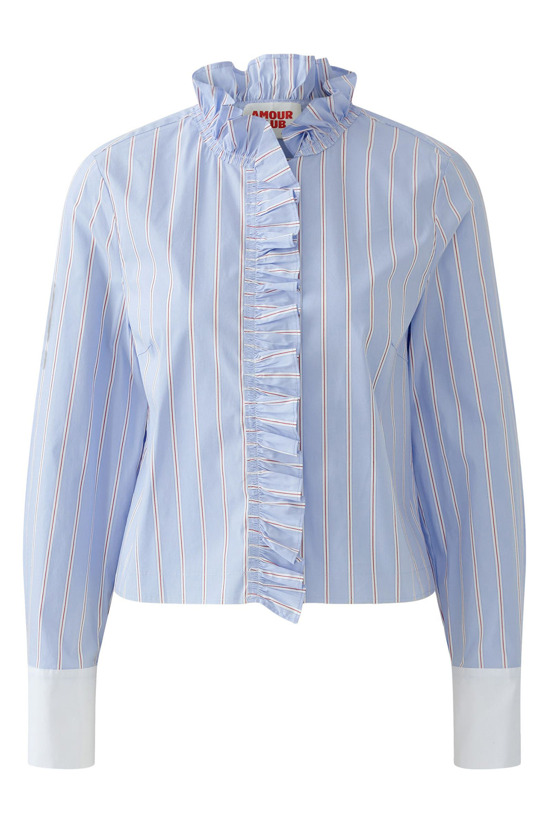 Oui 96070 Light Blue Rose Red Ruffle Blouse 0523