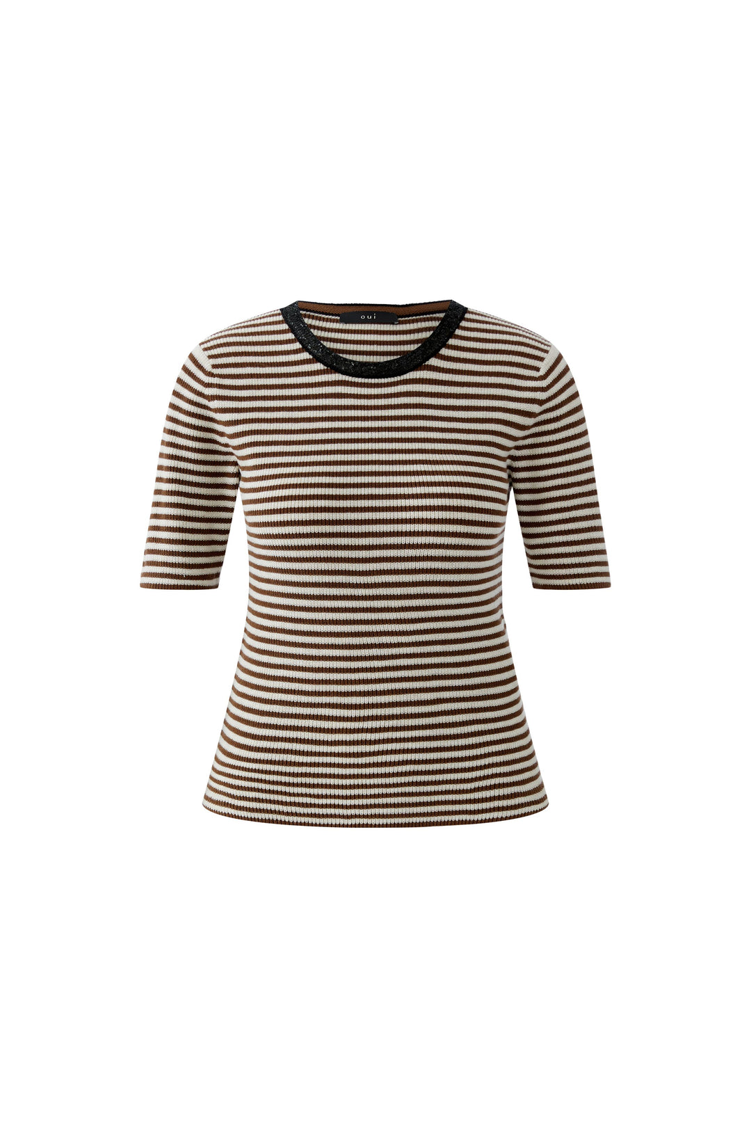 Oui 96490 Brown White Stripe Short Sleeve Jumper 0841