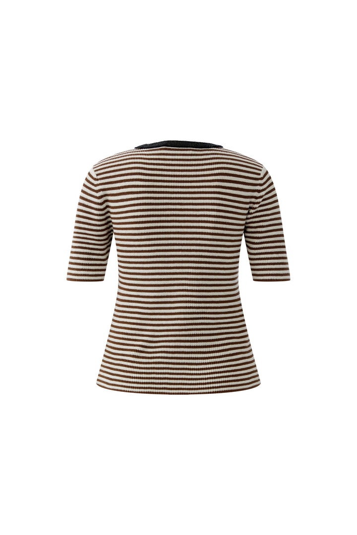 Oui 96490 Brown White Stripe Short Sleeve Jumper 0841