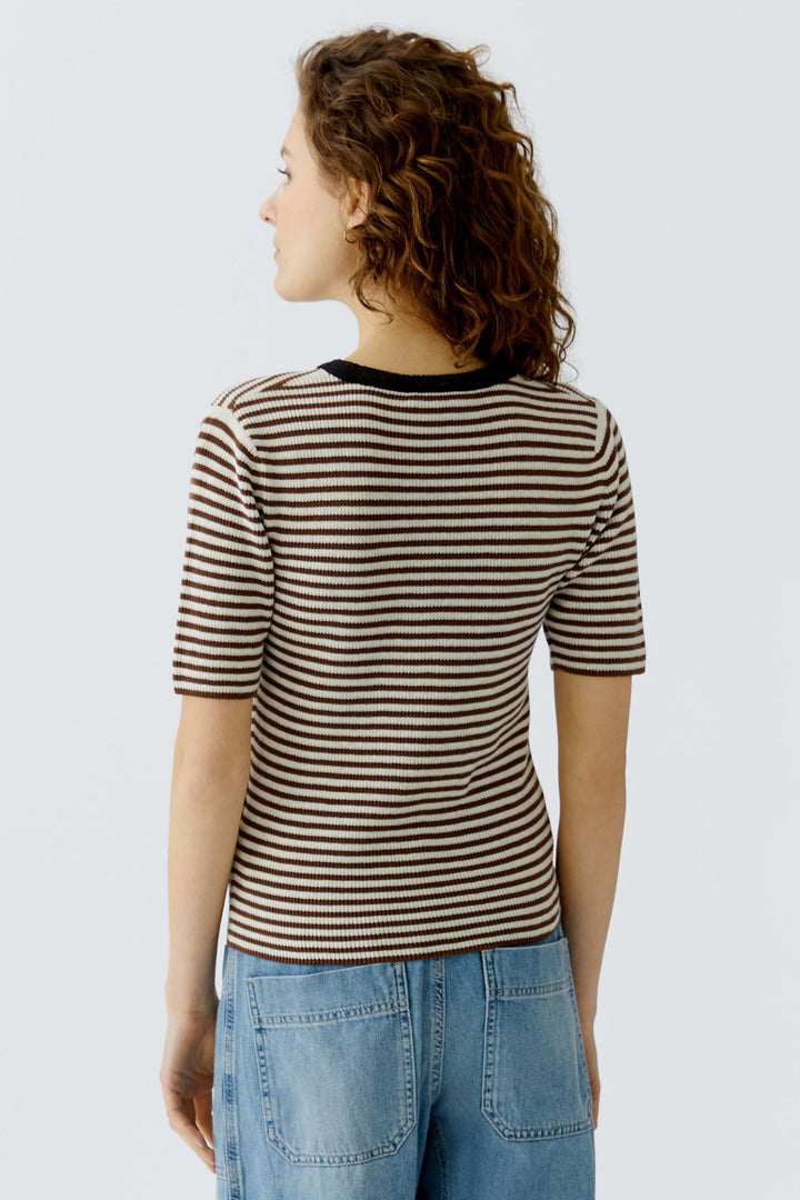 Oui 96490 Brown White Stripe Short Sleeve Jumper 0841