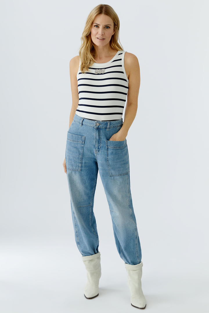 Oui 96534 Navy White Stripe Vest Top