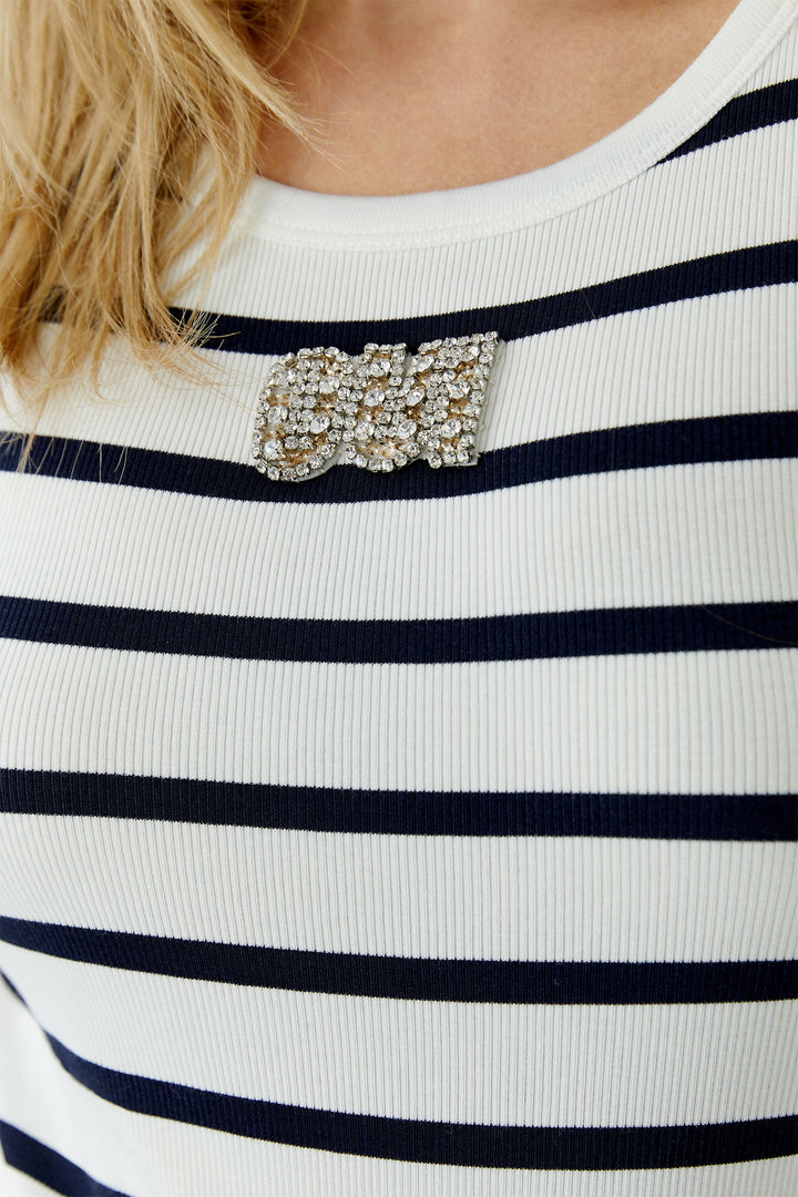 Oui 96534 Navy White Stripe Vest Top