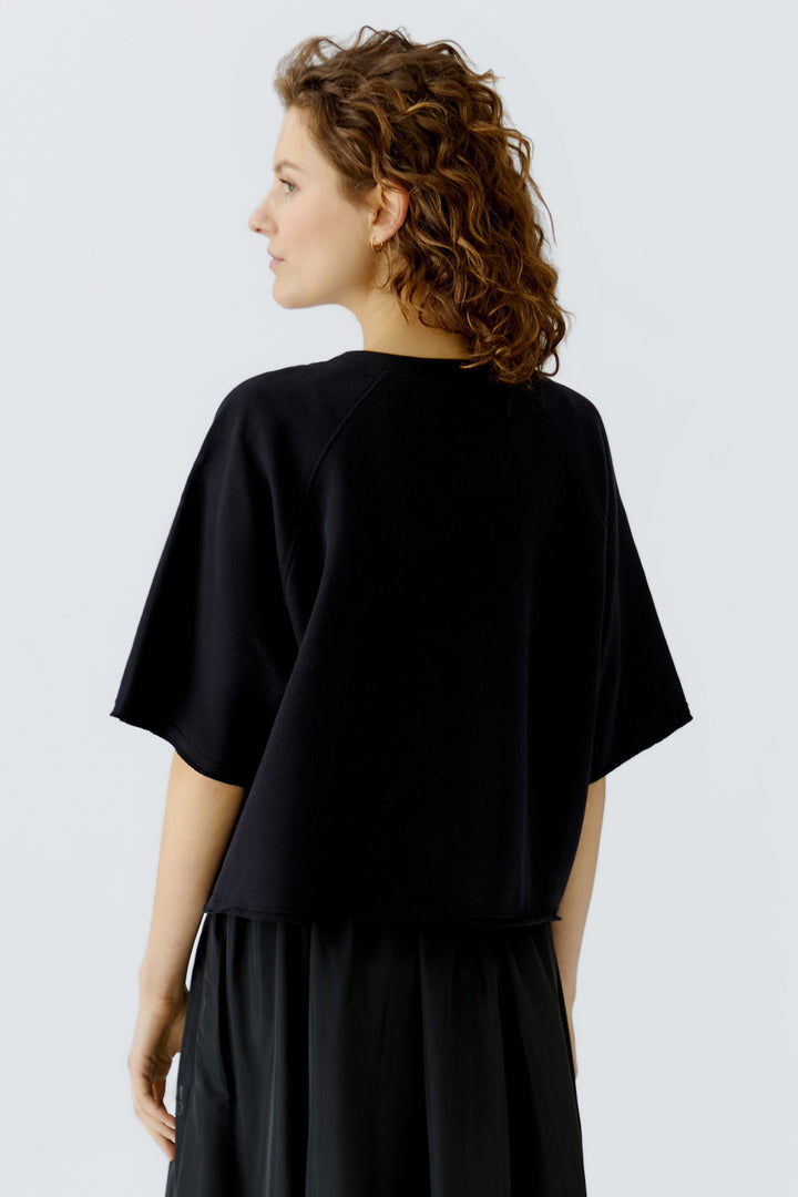 Oui 96552 Black Crest Motif Short Sleeve Sweatshirt