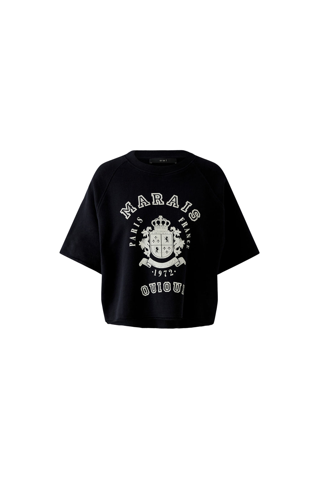 Oui 96552 Black Crest Motif Short Sleeve Sweatshirt