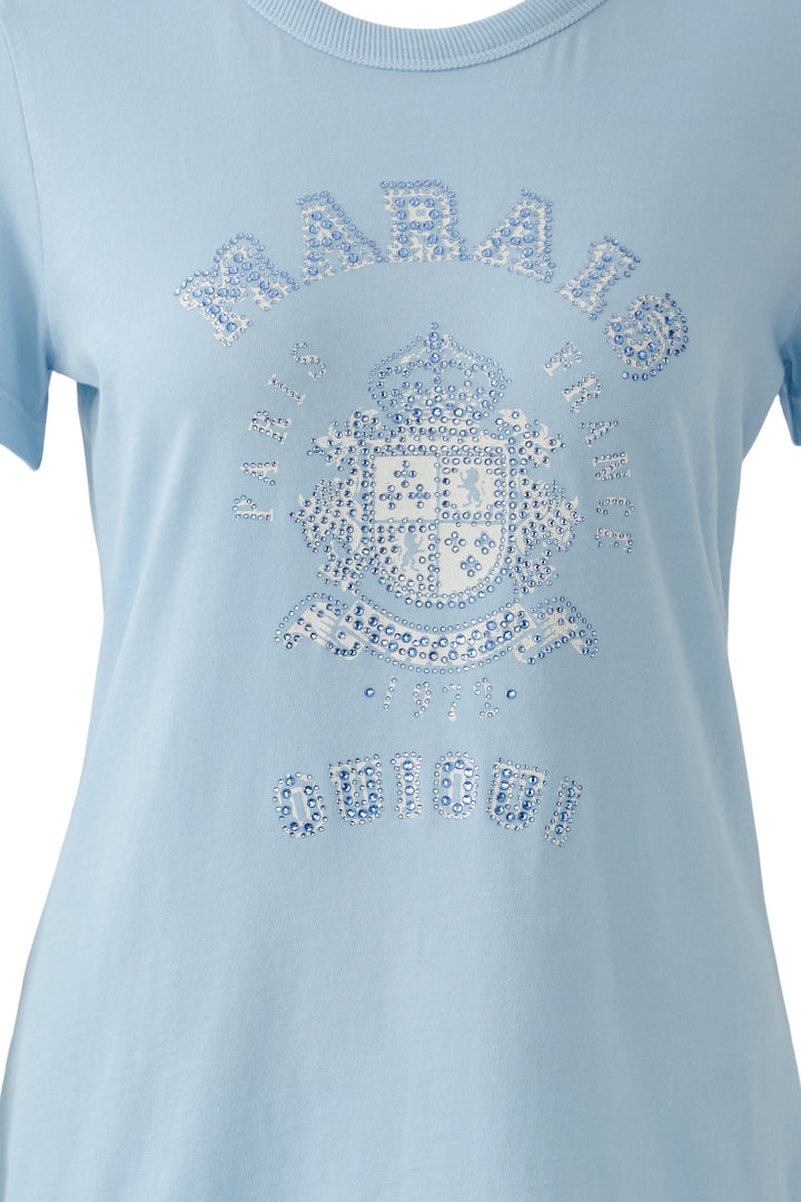 Oui 96682 Celestial Blue Diamante Crest Motif T-Shirt 5138