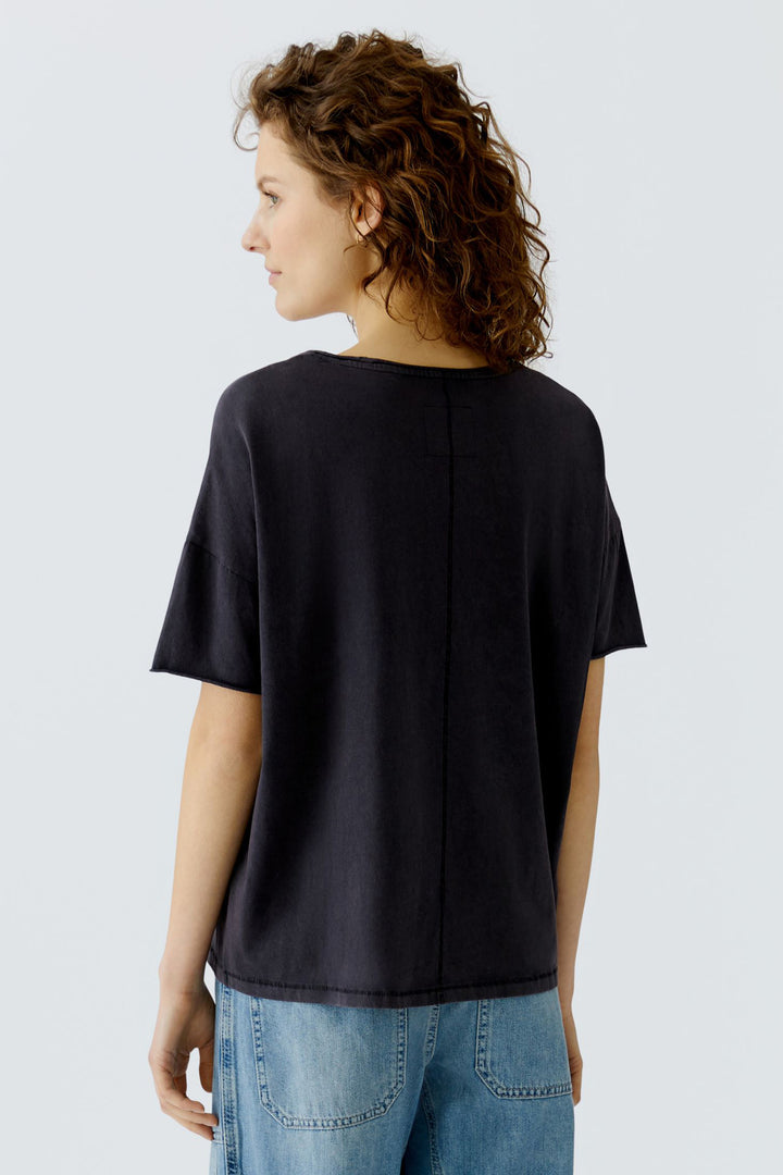 Oui 96685 Washed Out Black Love Petal T-Shirt 9960
