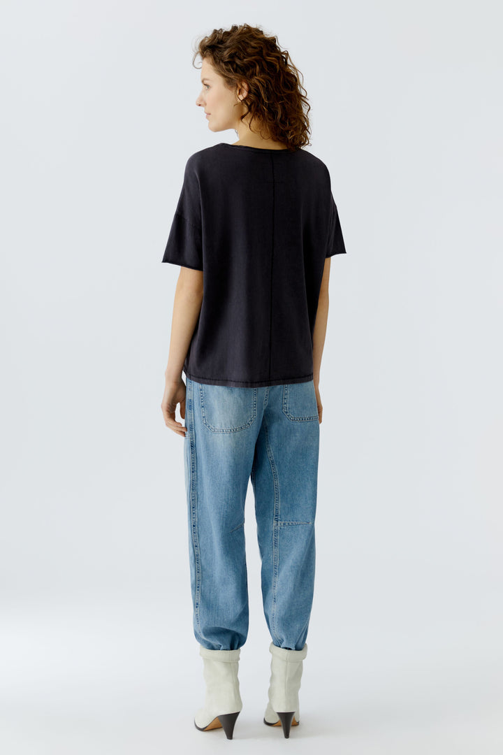 Oui 96685 Washed Out Black Love Petal T-Shirt 9960