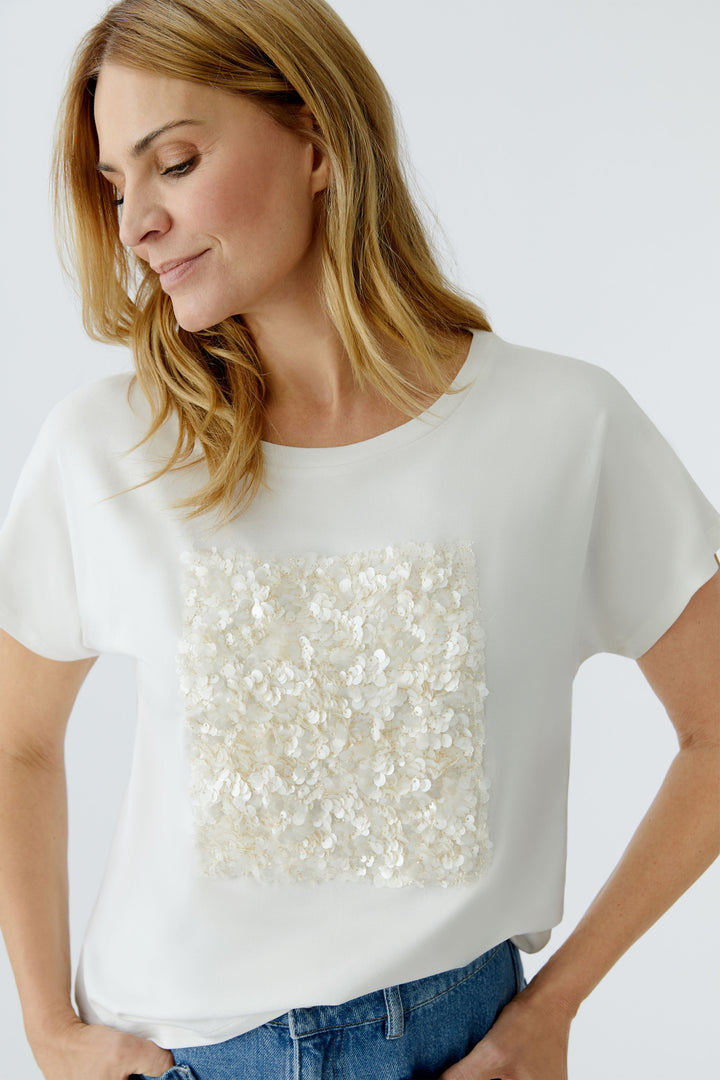 Oui 96686 Cloud Dancer White Sequin Square T-Shirt 1006