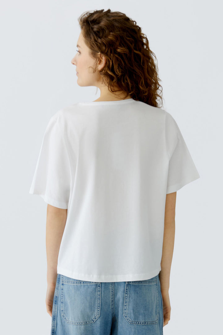 Oui 96687 Optic White Beaded Flowers Motif T-Shirt 1002