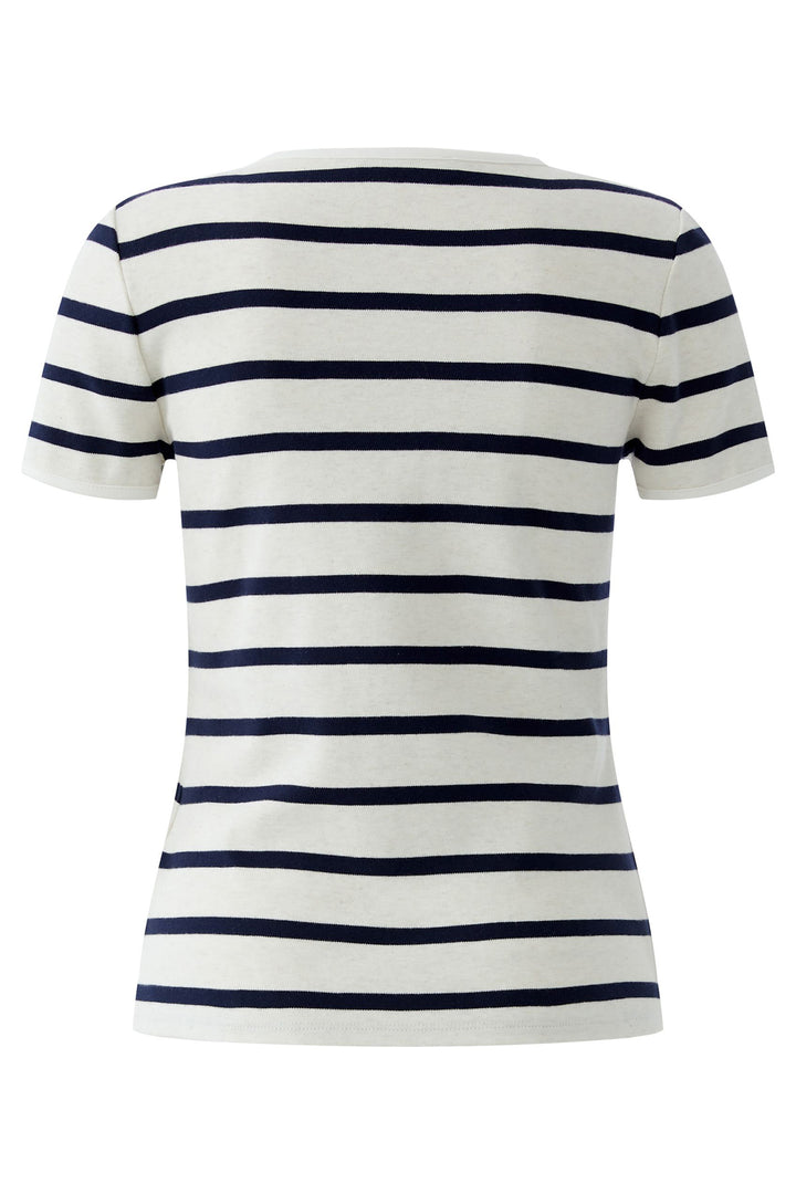 Oui 96692 White Navy Stripe V-Neck T-Shirt 0155