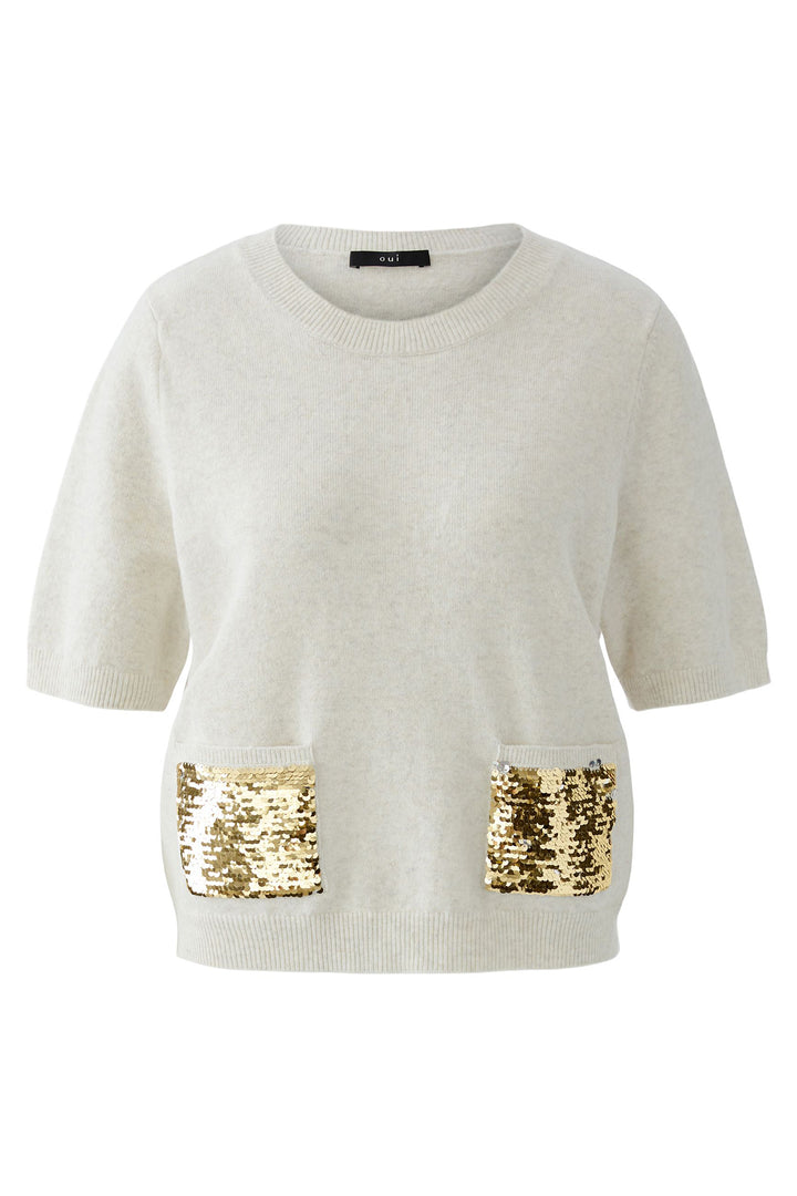 Oui 96700 Offwhite Gold Sequin Pocket Jumper 1021