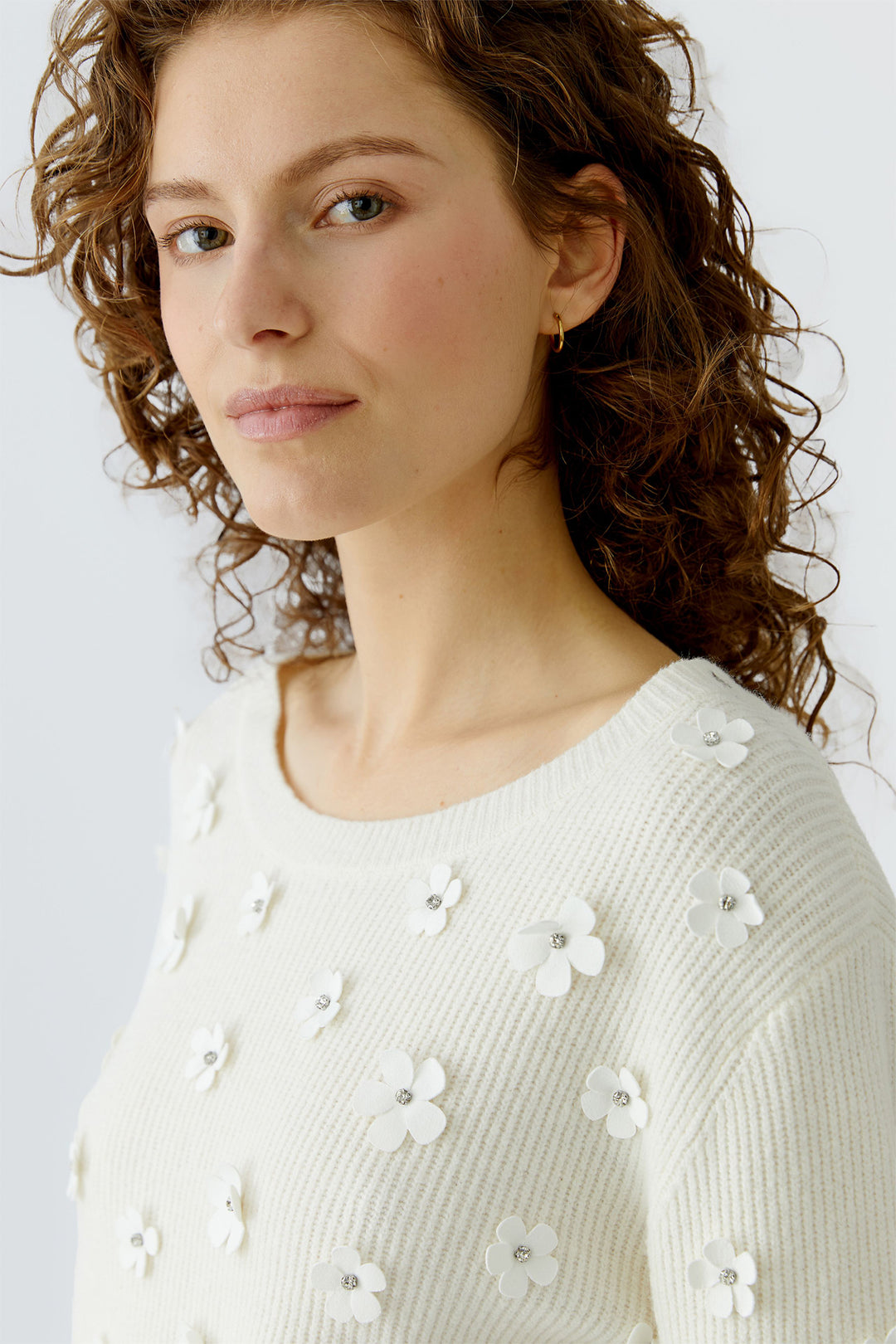 Oui 96701 Gardenia Cream Flower Detail Jumper 1018