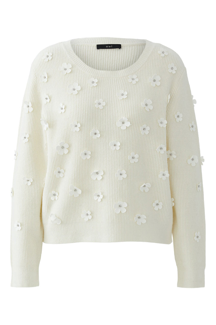 Oui 96701 Gardenia Cream Flower Detail Jumper 1018