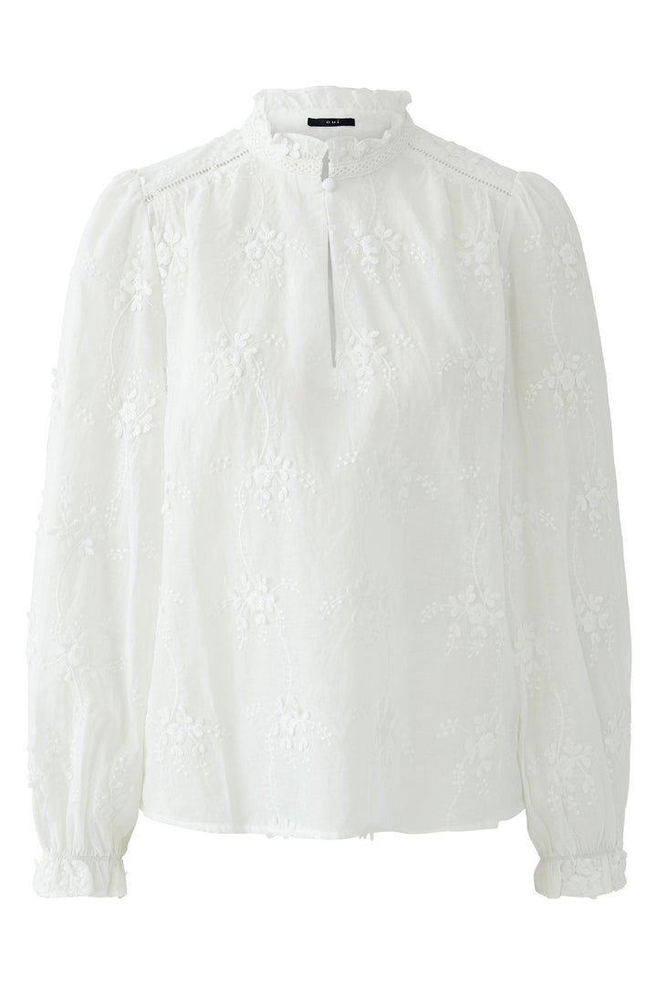 Oui 96713 Cloud Dancer White Embroidered Flower Blouse 1006