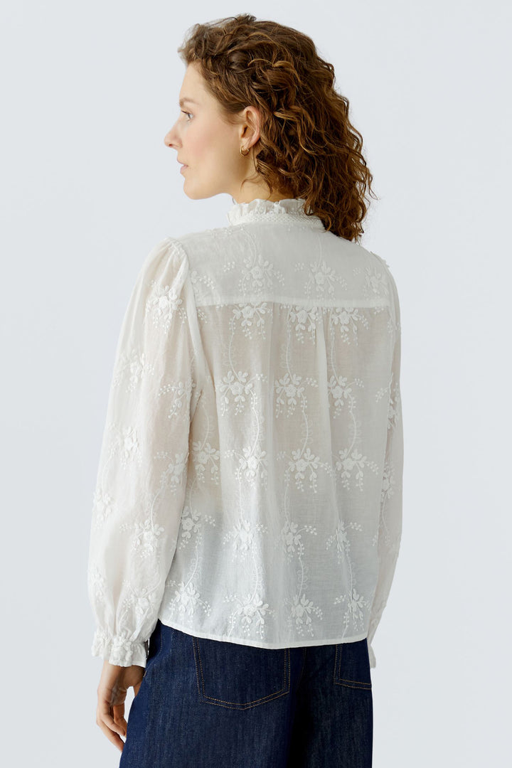 Oui 96713 Cloud Dancer White Embroidered Flower Blouse 1006