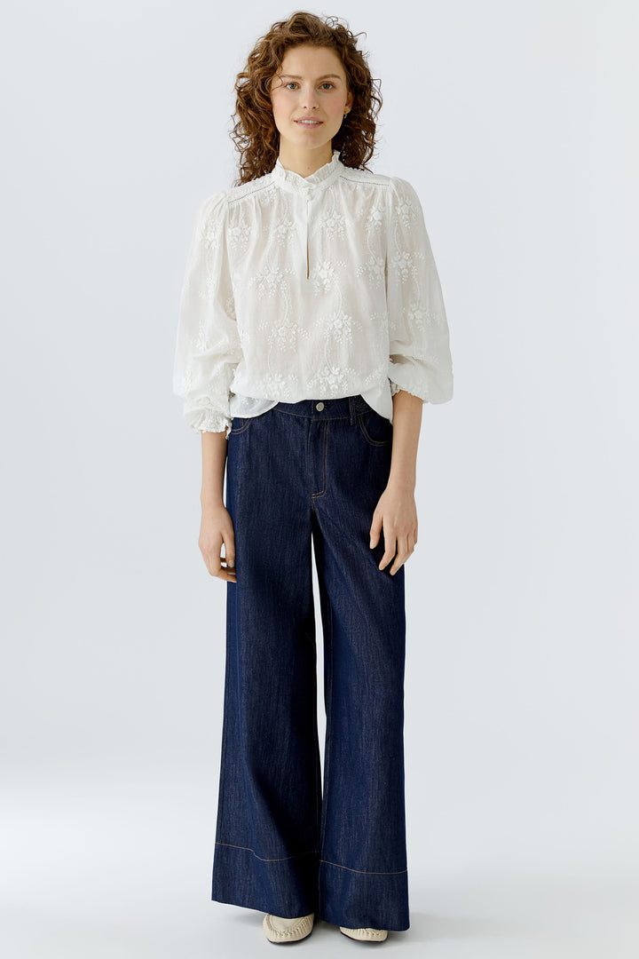 Oui 96713 Cloud Dancer White Embroidered Flower Blouse 1006