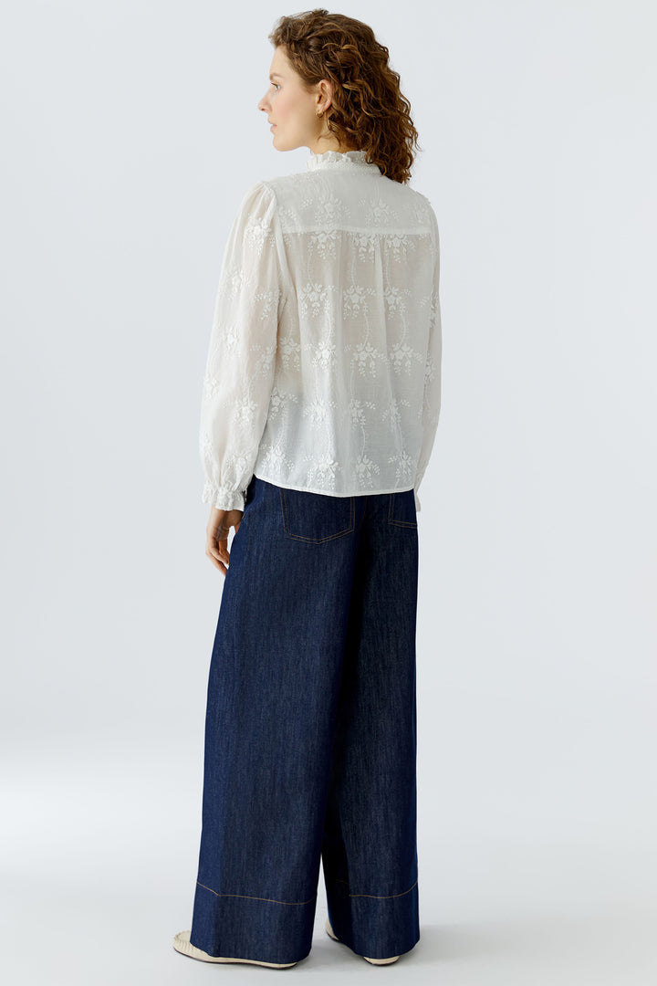 Oui 96713 Cloud Dancer White Embroidered Flower Blouse 1006