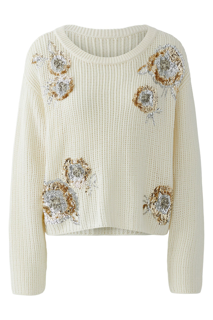 Oui 96753 Gardenia Cream Sequin Bloom Jumper 1018