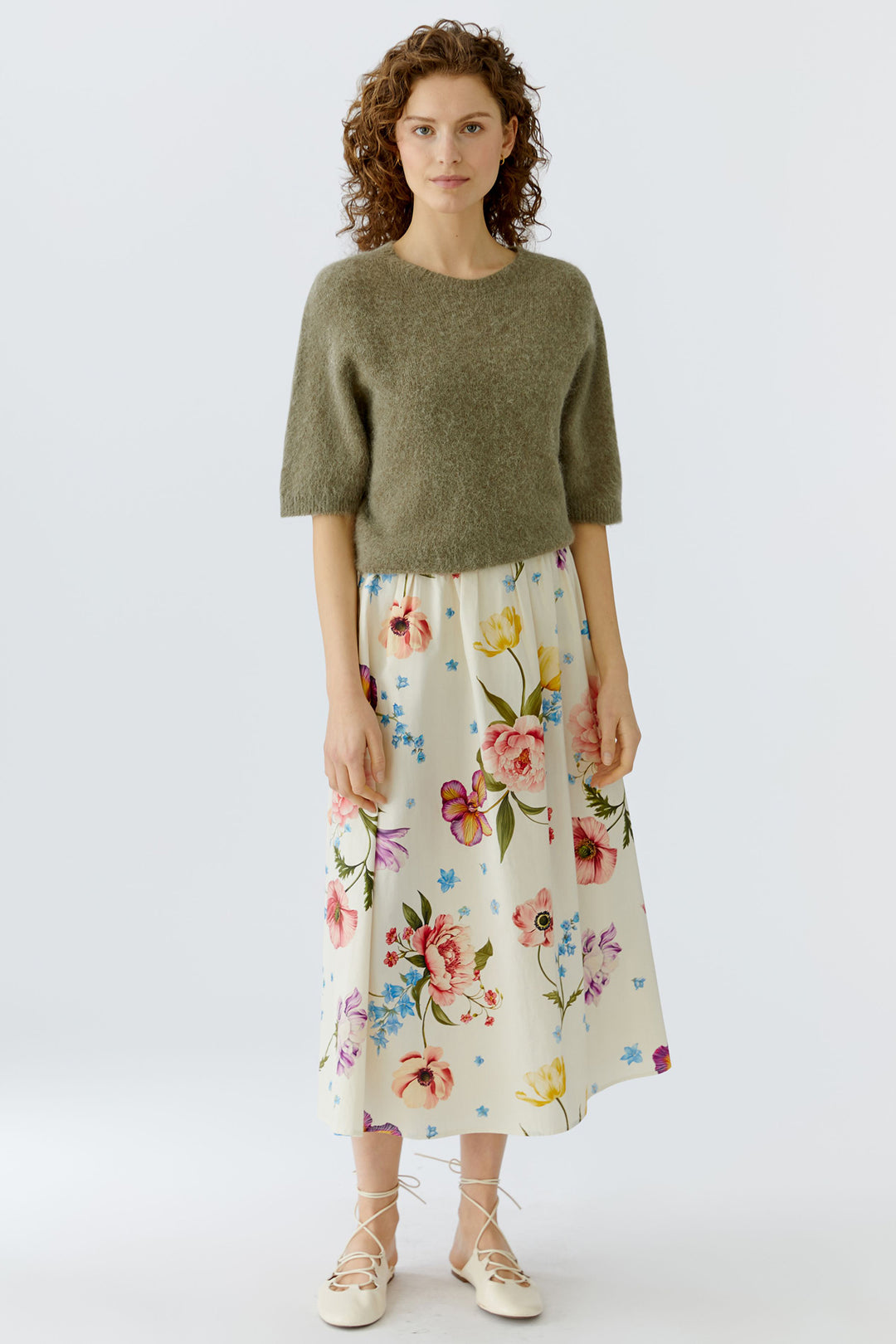 Oui 97098 White Red Floral Print Skirt 0103