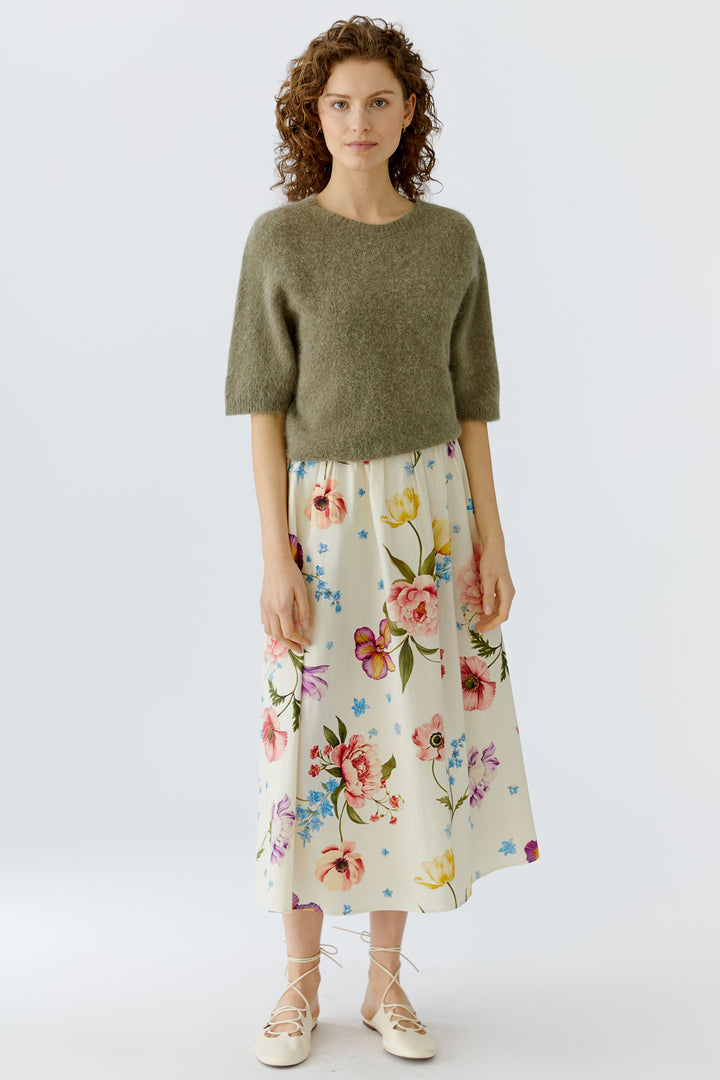 Oui 97098 White Red Floral Print Skirt 0103