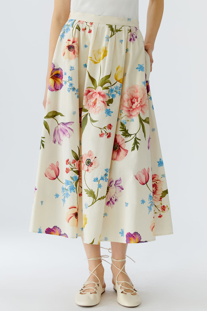 Oui 97098 White Red Floral Print Skirt 0103