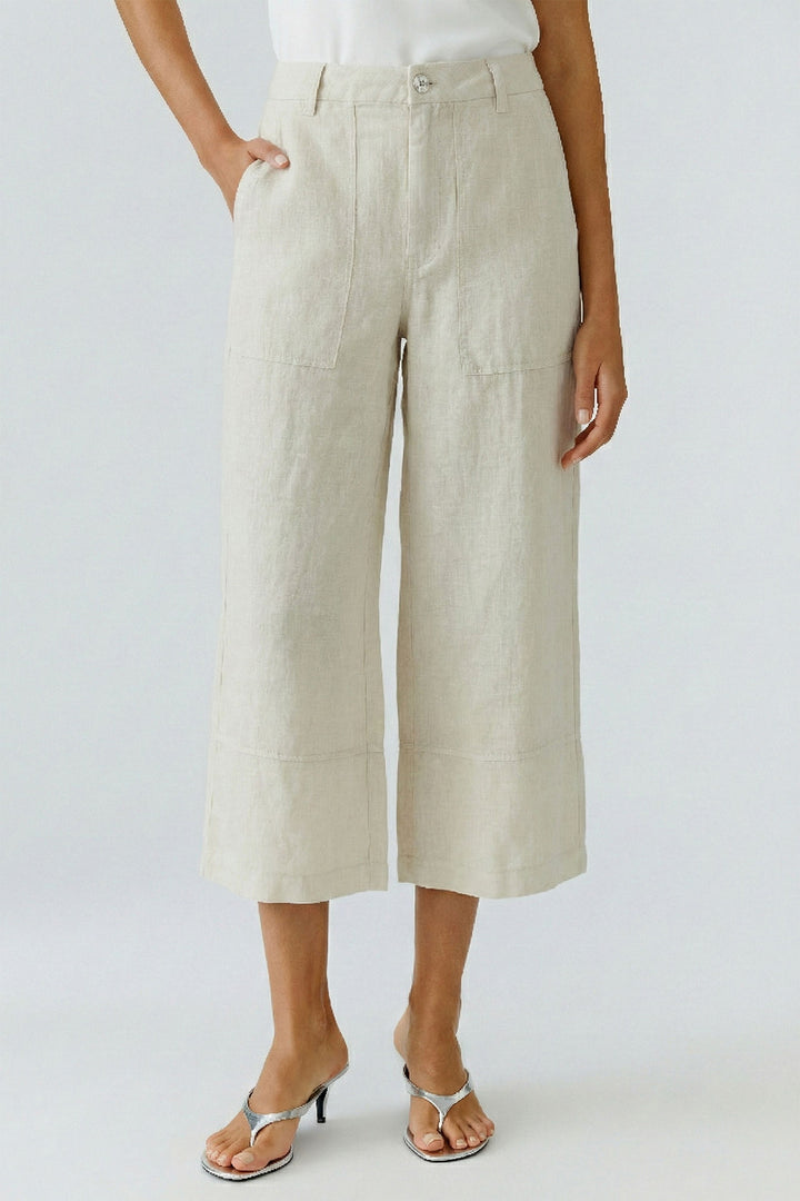 Oui 97141 Biscuit Beige Wide Leg Linen Trousers 7032