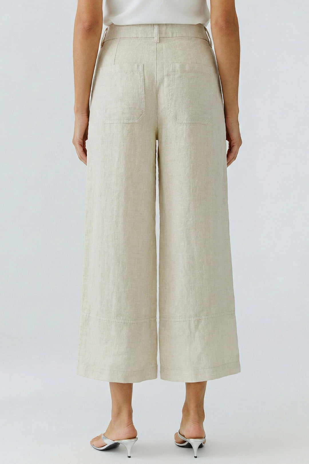 Oui 97141 Biscuit Beige Wide Leg Linen Trousers 7032