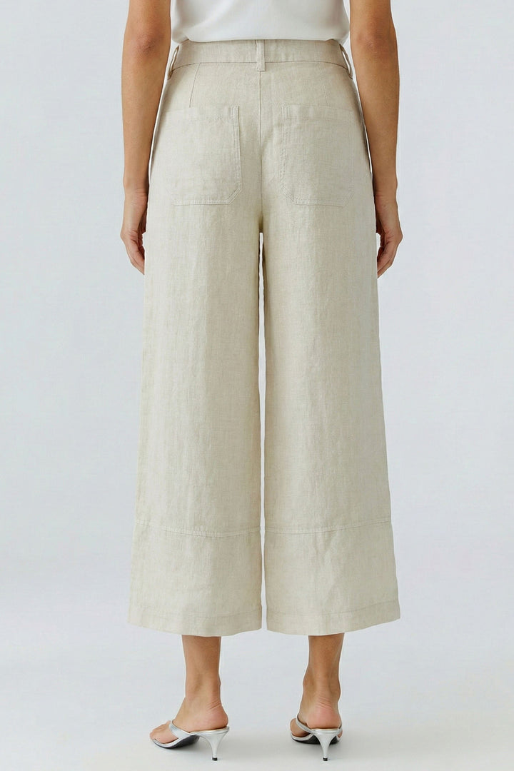 Oui 97141 Biscuit Beige Wide Leg Linen Trousers 7032