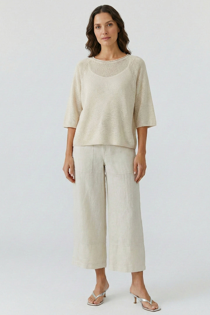 Oui 97141 Biscuit Beige Wide Leg Linen Trousers 7032