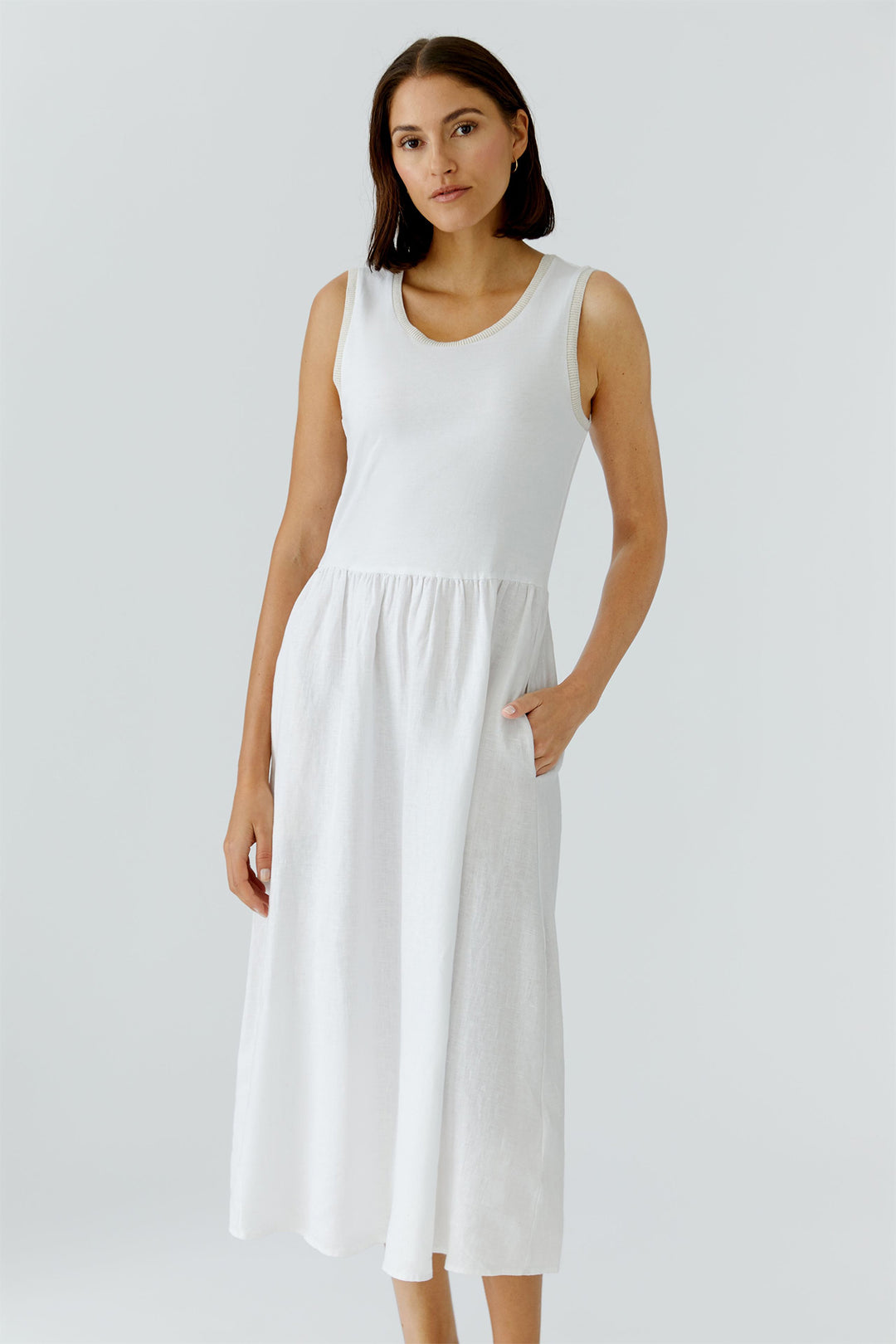 Oui 97169 Optic White Sleeveless Cotton Dress