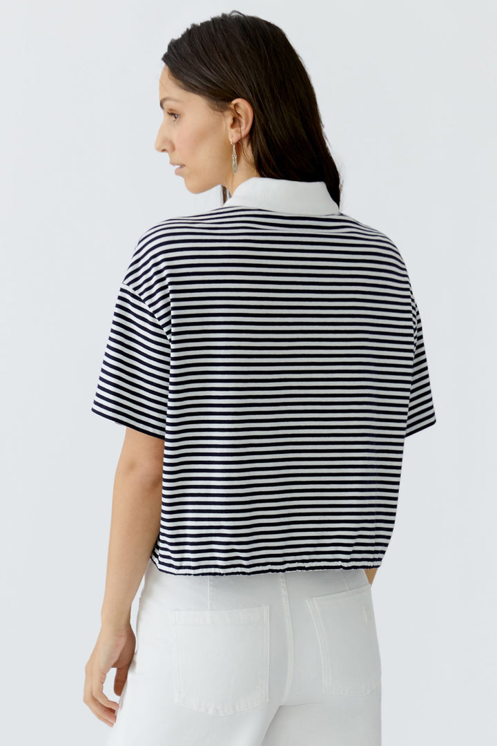 Oui 97193 White Blue Polo Shirt - Drawstring Waist