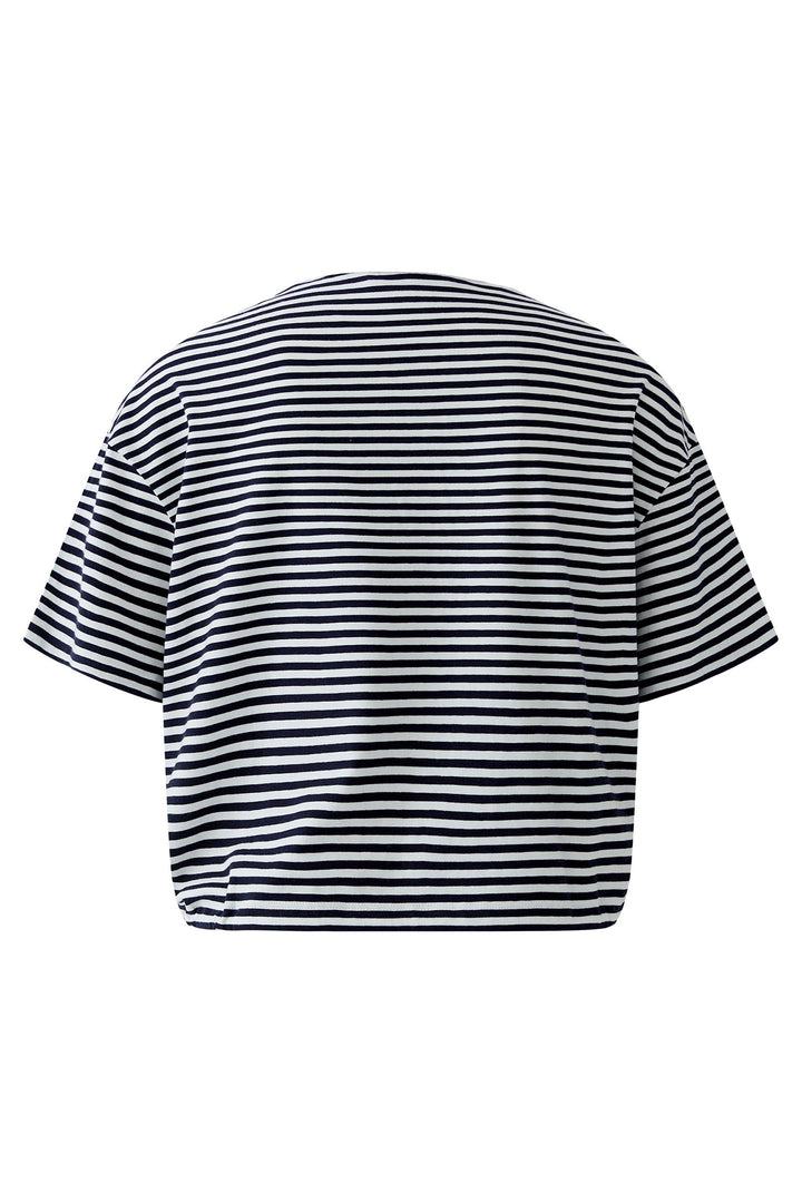 Oui 97193 White Blue Polo Shirt - Drawstring Waist