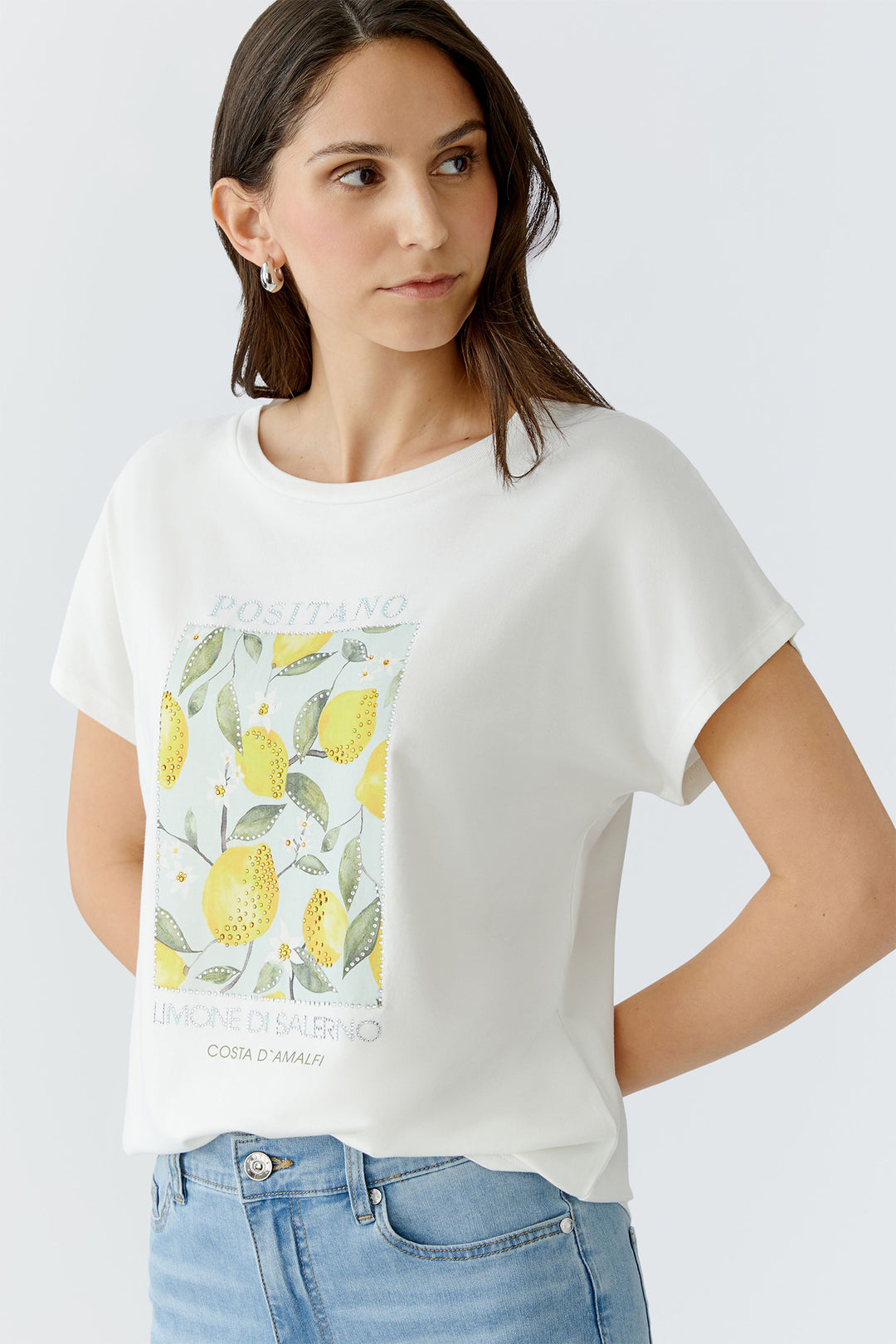 Oui 97200 White Cloud Dancer Lemon Motif T-Shirt