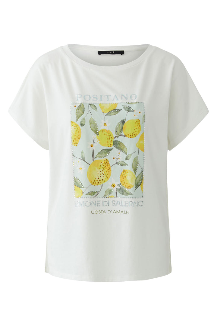 Oui 97200 White Cloud Dancer Lemon Motif T-Shirt