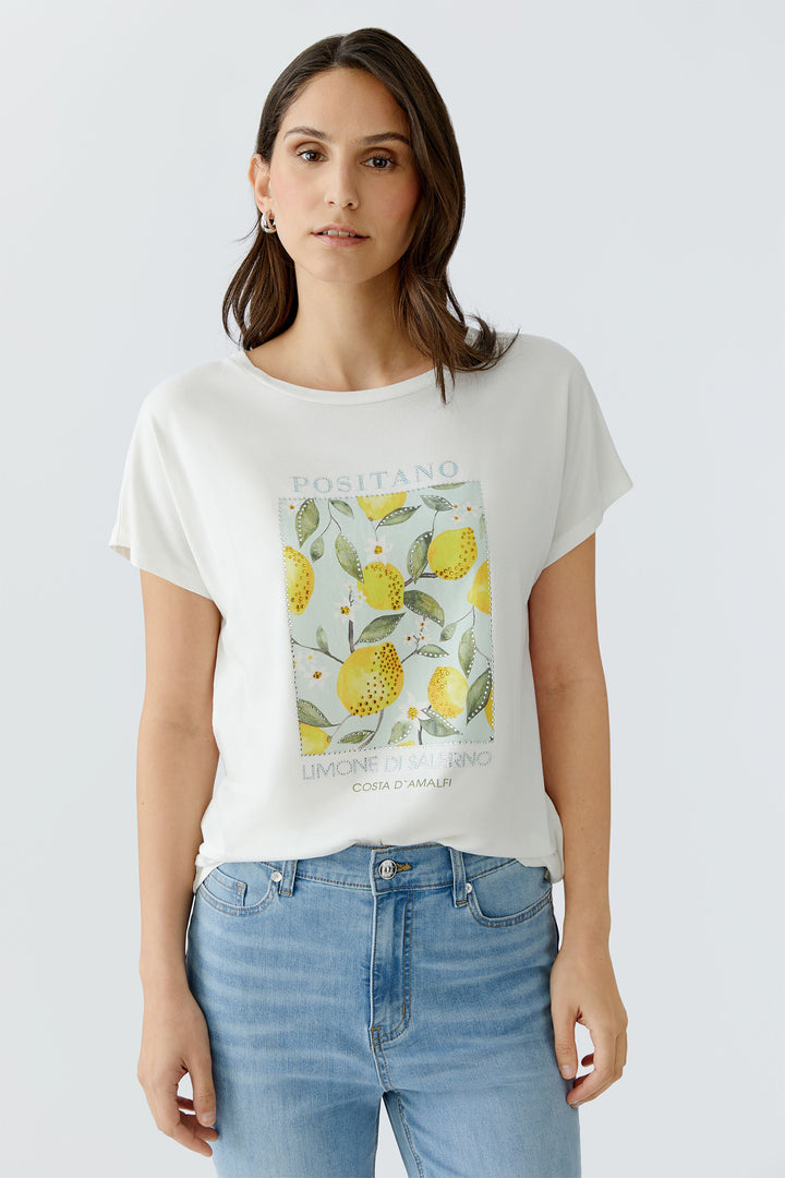 Oui 97200 White Cloud Dancer Lemon Motif T-Shirt