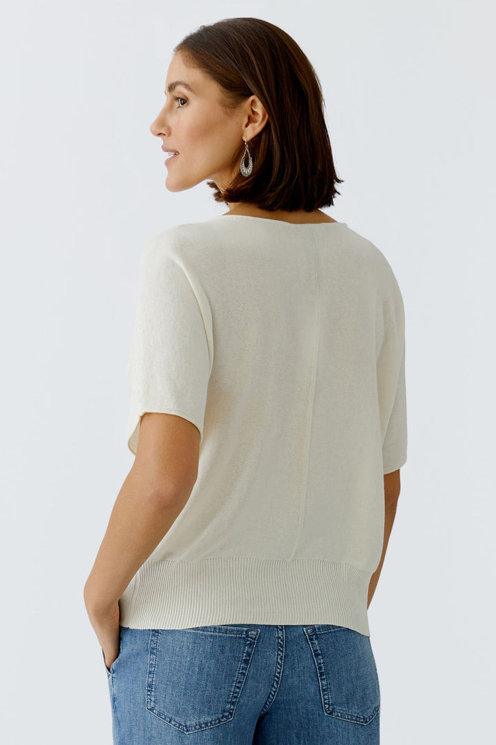 Oui 97242 Offwhite Wide Neck Short Sleeve Jumper