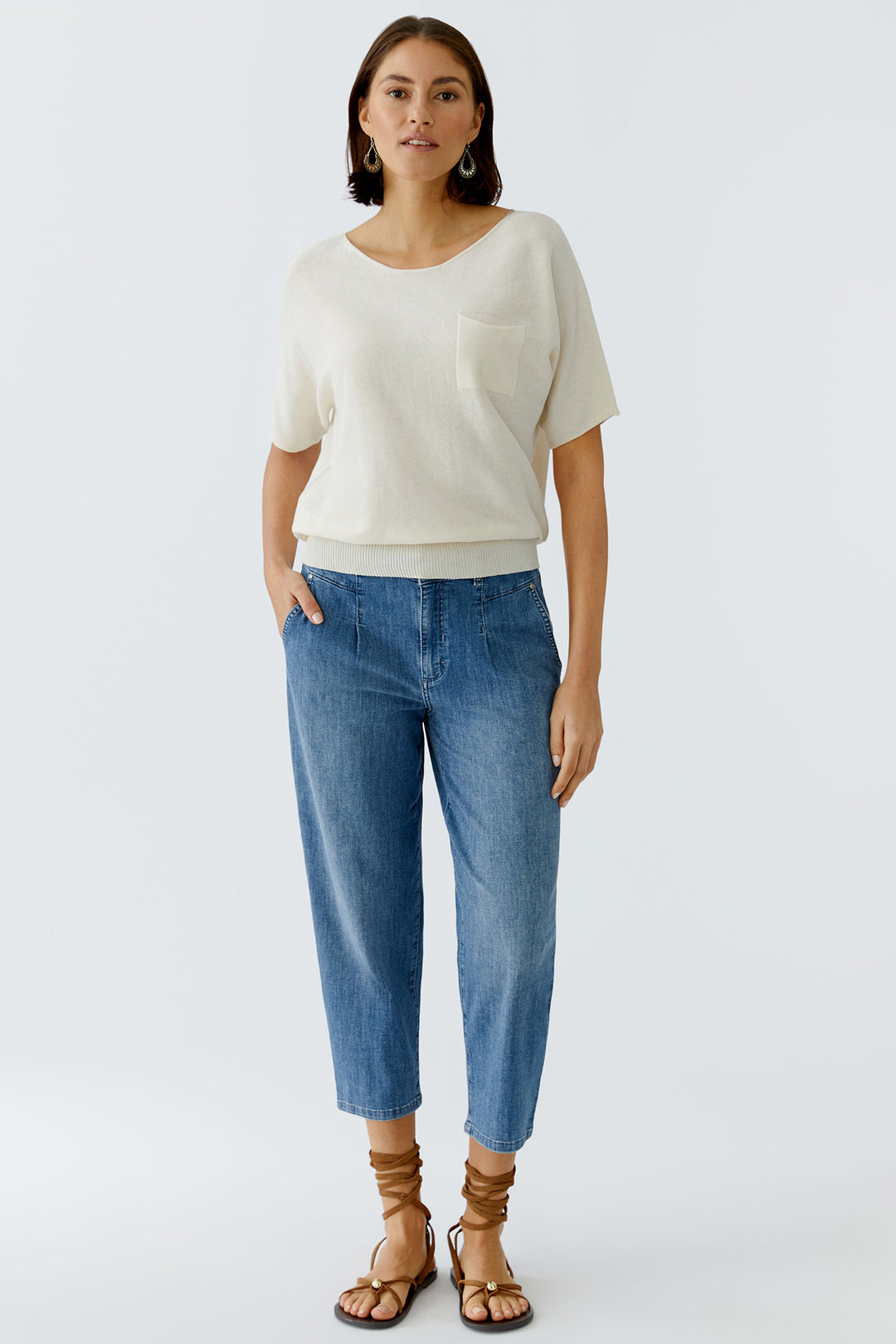 Oui 97242 Offwhite Wide Neck Short Sleeve Jumper