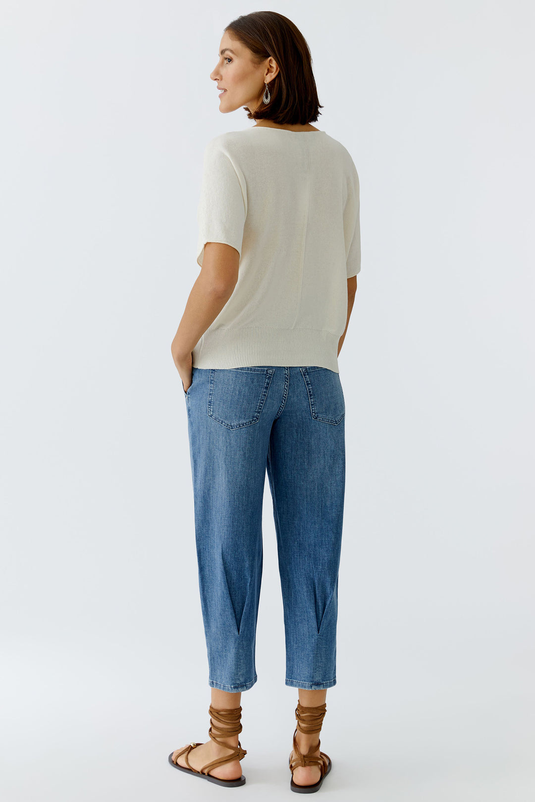 Oui 97242 Offwhite Wide Neck Short Sleeve Jumper