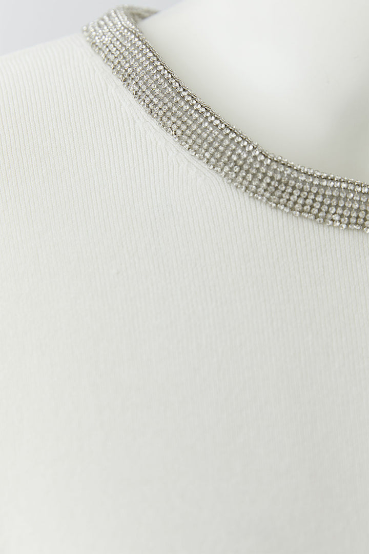 Oui 97249 White Cloud Dancer Diamante Neck Jumper
