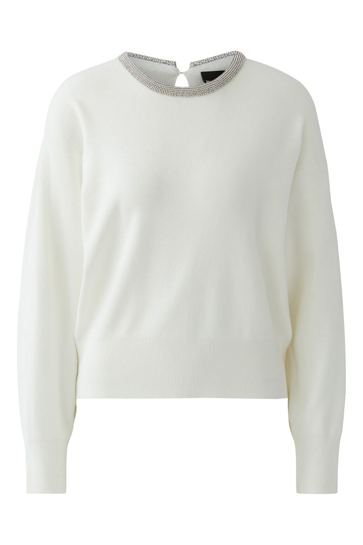 Oui 97249 White Cloud Dancer Diamante Neck Jumper