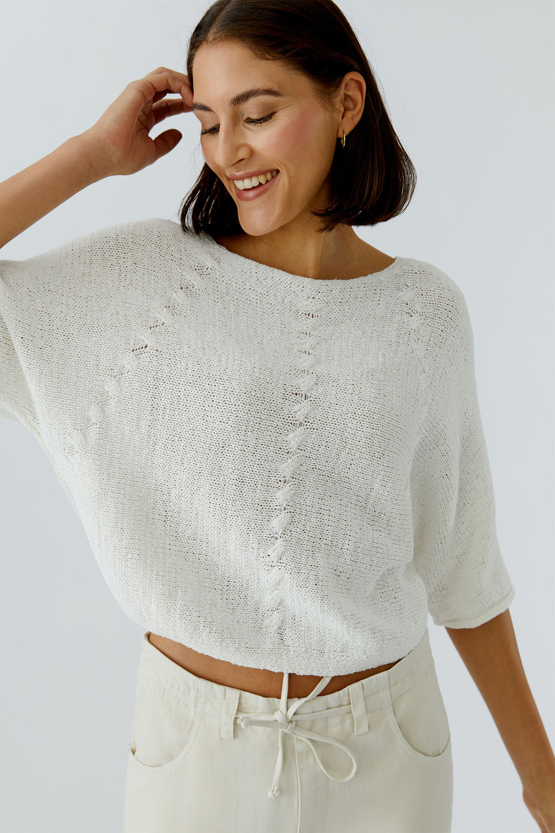 Oui 97252 Cloud Dancer White Boat Neck Jumper